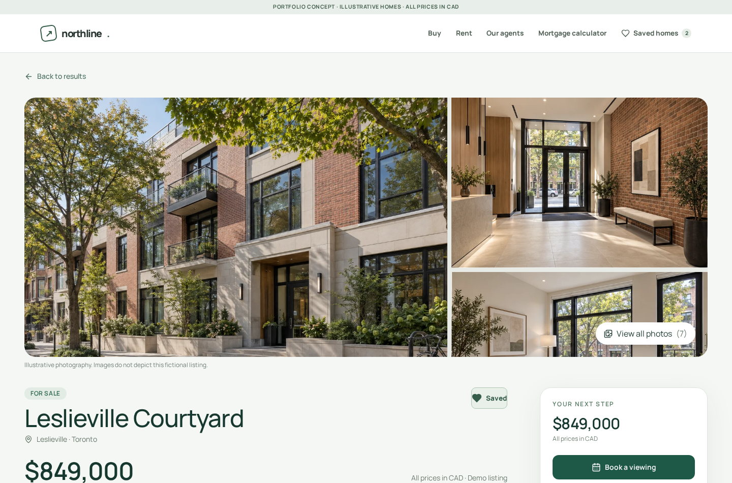 Northline property page showing the home gallery, details and viewing action.