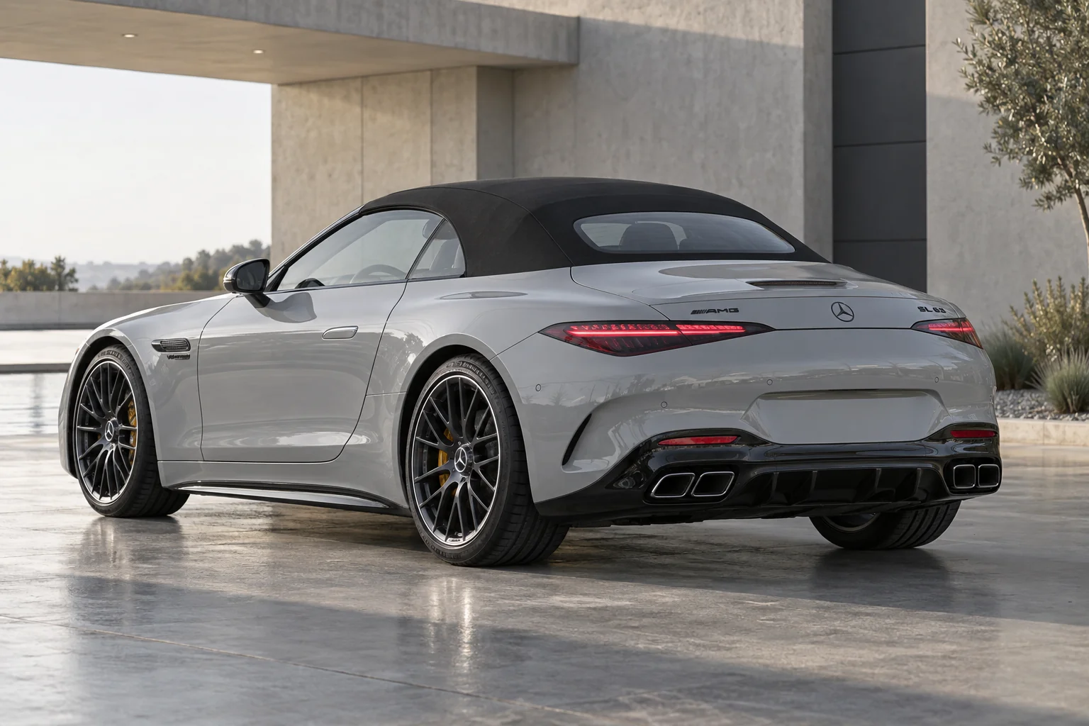 Illustrative rear three-quarter view of a 2025 Mercedes-AMG SL 63